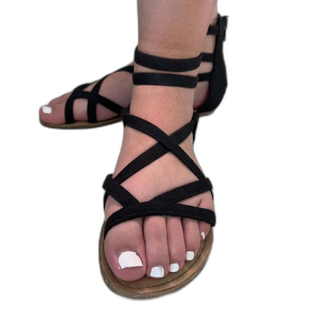 sz7 Vintage Y2K Womens Black Strappy Sandals Flats Shoes Blowfish Malibu - Picture 2 of 7